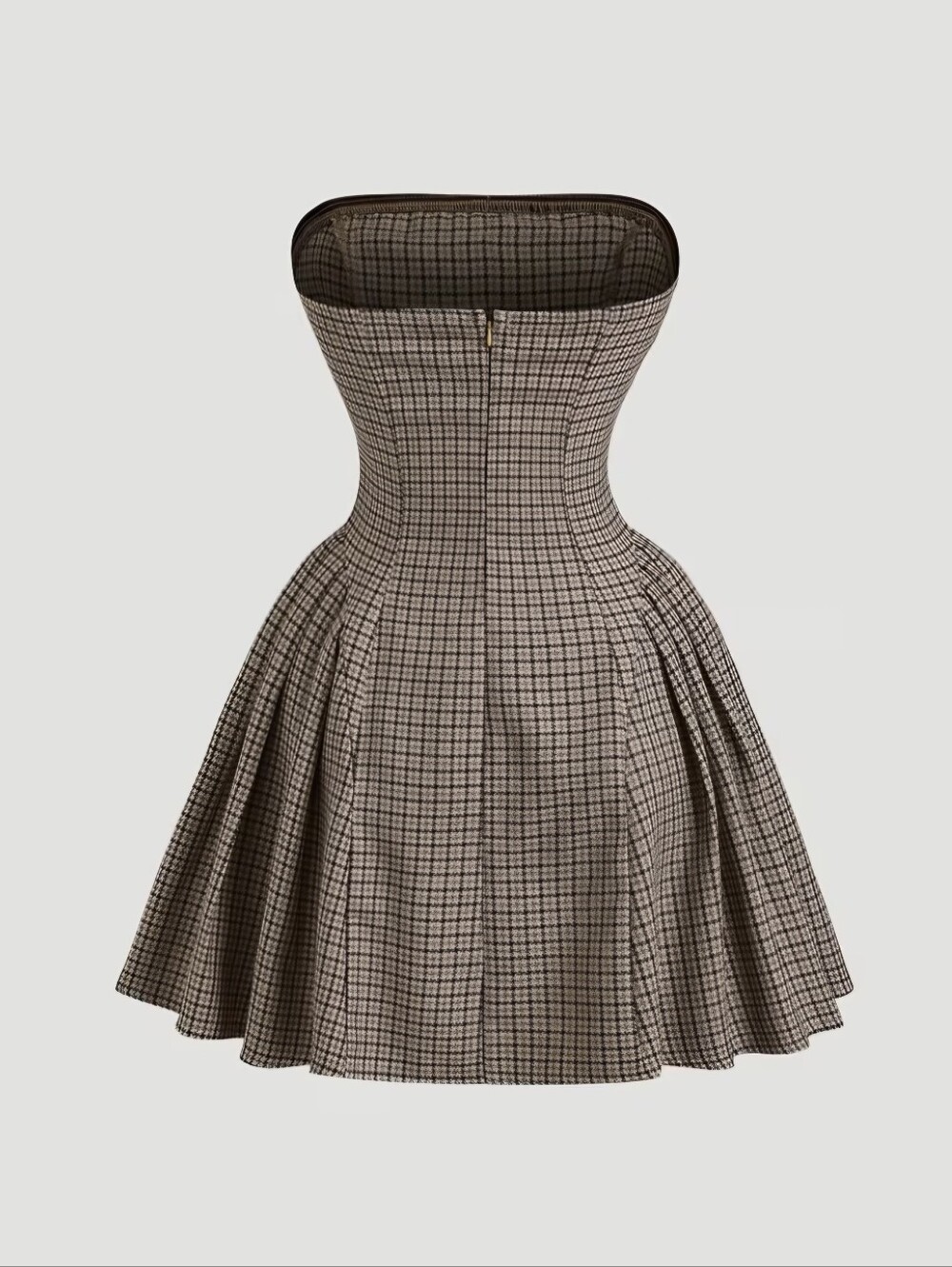 Retro Preppy Style Cami Dress Houndstooth Bow Waist-Cinching A-Line Pleated Skir - Picture 6 of 6
